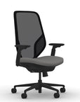 Front view of the 9to5 Tori Highback ergonomic task chair in black frame, gray fabric, and black mesh. Kansas City Office Design.