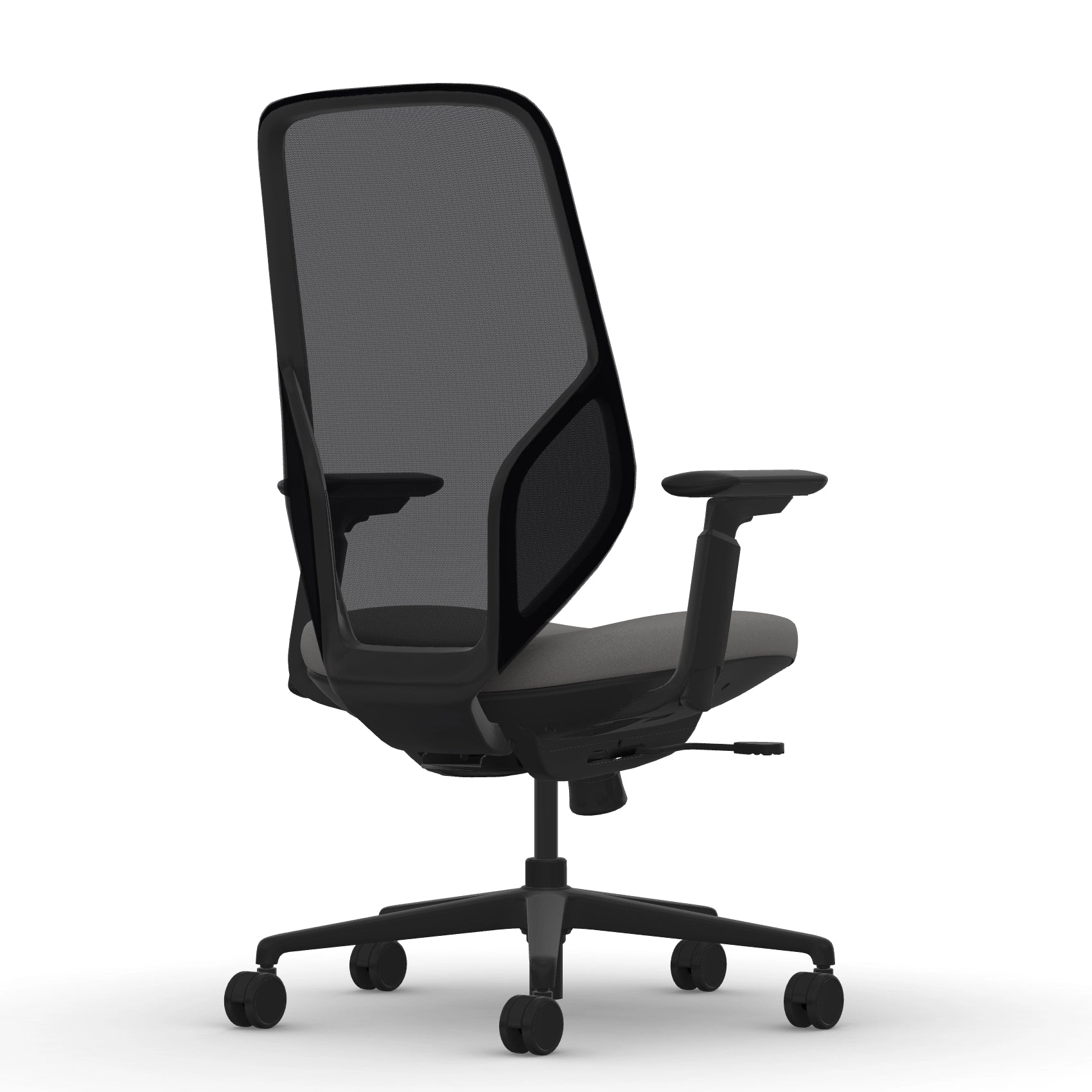 Back view of the 9to5 Tori Highback ergonomic task chair in black frame, gray fabric, and black mesh. Kansas City Office Design.