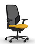 Front view of the 9to5 Tori Highback ergonomic task chair in black frame, yellow fabric, and black mesh. Kansas City Office Design.