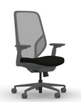 Front view of the 9to5 Tori Highback ergonomic task chair in gray frame, black fabric, and gray mesh. Kansas City Office Design.