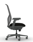 Side view of the 9to5 Tori Highback ergonomic task chair in gray frame, black fabric, and gray mesh. Kansas City Office Design.