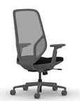 Back view of the 9to5 Tori Highback ergonomic task chair in gray frame, black fabric, and gray mesh. Kansas City Office Design.