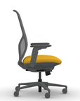 Side view of the 9to5 Tori Highback ergonomic task chair in gray frame, yellow fabric, and gray mesh. Kansas City Office Design.