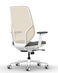 Back view of the 9to5 Tori Highback ergonomic task chair in white frame, gray fabric, and white mesh. Kansas City Office Design.