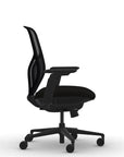 Side view of the 9to5 Tori Midback ergonomic task chair in black frame, black fabric, and black mesh. Kansas City Office Design.