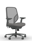 Front view of the 9to5 Tori Midback ergonomic task chair in gray frame, gray fabric, and gray mesh. Kansas City Office Design.