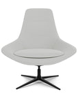 Front View of the Modern Via Astro Lounge chair with a Origin Alloy gray cushioned seat and backrest, black base,  on a white background, Kansas City Office Design.