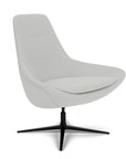 Side View of the Modern Via Astro Lounge chair with a Origin Alloy gray cushioned seat and backrest, black base, on a white background, Kansas City Office Design.