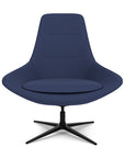 Front View of the Modern Via Astro Lounge chair with a Origin Sapphire Blue cushioned seat and backrest, black base, on a white background, Kansas City Office Design.