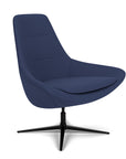 Side View of the Modern Via Astro Lounge chair with a Origin Sapphire Blue cushioned seat and backrest, black base, on a white background, Kansas City Office Design.