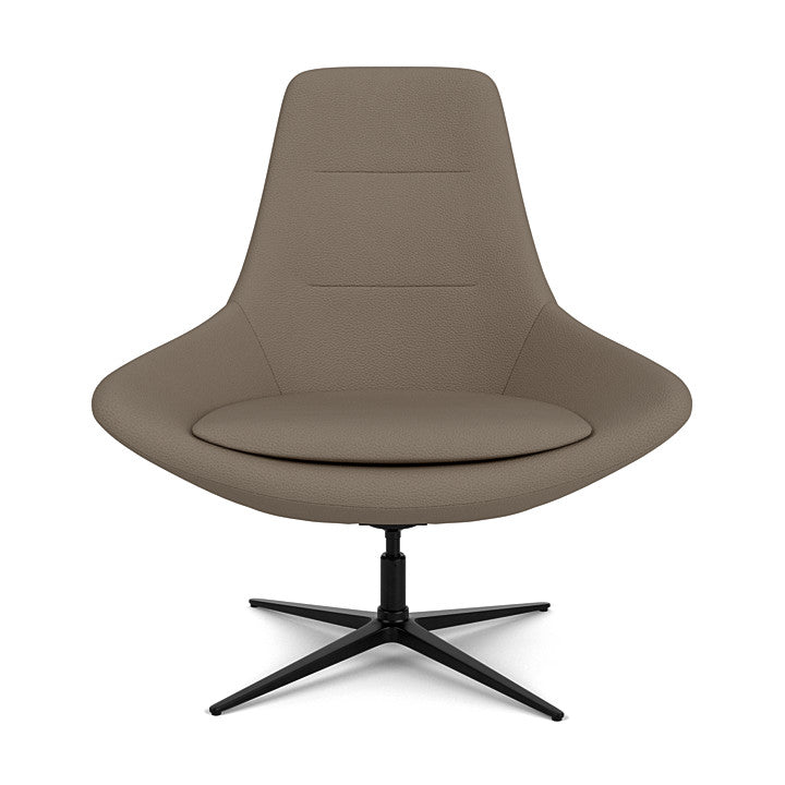 Front View of the Modern Via Astro Lounge chair with a Whisper Antelope cushioned seat and backrest, black base, on a white background, Kansas City Office Design.