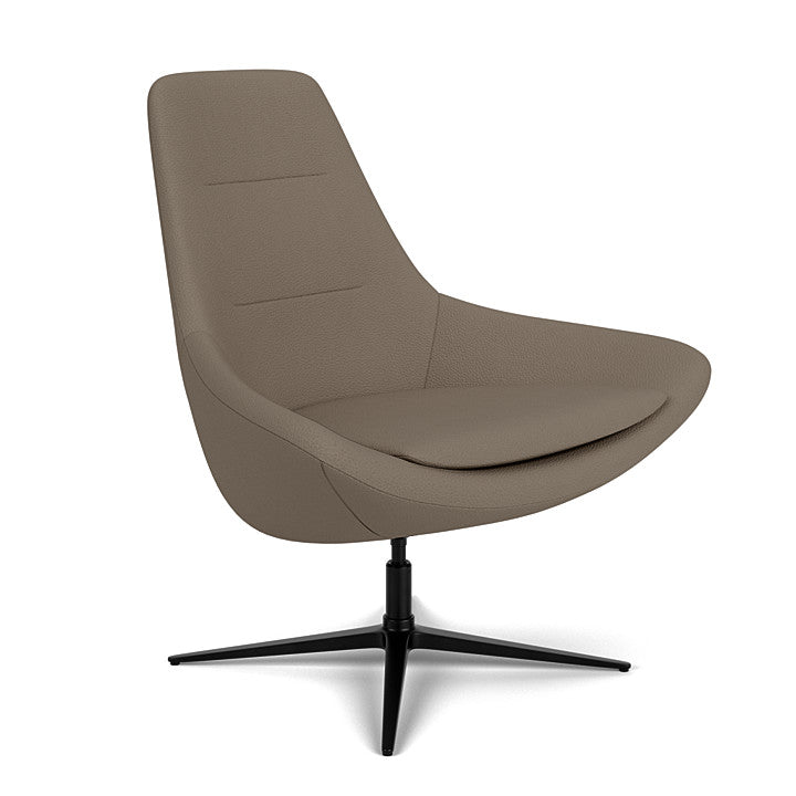 Side View of the Modern Via Astro Lounge chair with a Whisper Antelope cushioned seat and backrest, black base, on a white background, Kansas City Office Design.