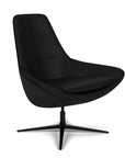 Side View of the Modern Via Astro Lounge chair with a Whisper Black cushioned seat and backrest, black base, on a white background, Kansas City Office Design.