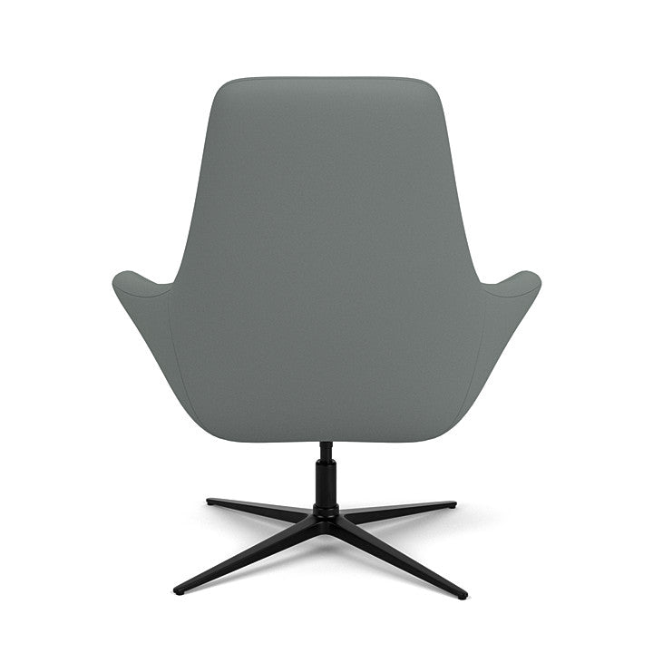 Back View of the Modern Via Astro Lounge chair with a Whisper Pewter cushioned seat and backrest, black base, on a white background, Kansas City Office Design.