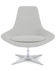 Front View of the Modern Via Astro Lounge chair with a Origin Alloy Gray cushioned seat and backrest, Silver base, on a white background, Kansas City Office Design.
