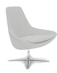 Side View of the Modern Via Astro Lounge chair with a Origin Alloy Gray cushioned seat and backrest, Silver base, on a white background, Kansas City Office Design.