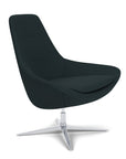 Side View of the Modern Via Astro Lounge chair with a Origin Jet Black cushioned seat and backrest, Silver base, on a white background, Kansas City Office Design.