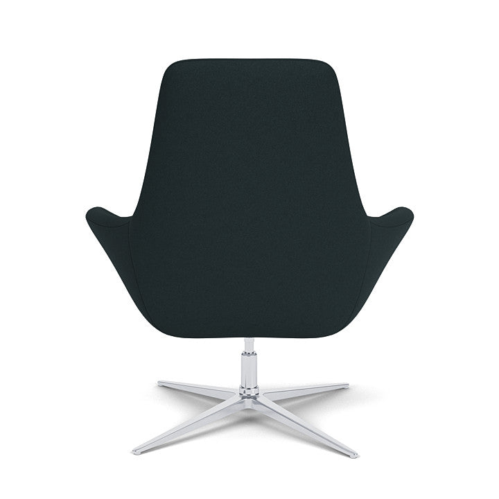 Back View of the Modern Via Astro Lounge chair with a Origin Jet Black cushioned seat and backrest, Silver base, on a white background, Kansas City Office Design.