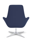 Back View of the Modern Via Astro Lounge chair with a Origin Sapphire Blue cushioned seat and backrest, Silver base, on a white background, Kansas City Office Design.