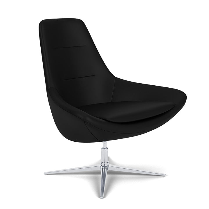 Side View of the Modern Via Astro Lounge chair with a Whisper Antelope cushioned seat and backrest, Silver base, on a white background, Kansas City Office Design.