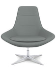 Front View of the Modern Via Astro Lounge chair with a Whisper Pewter cushioned seat and backrest, Silver base, on a white background, Kansas City Office Design.