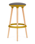 Via Joi Bar stool with Iron seat, Gold Poly trim, and wood base on a white background. Kansas City Office Design.