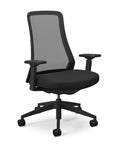 Front angle view of the 9to5 Vito Task Chair in black frame and fabric. Kansas City Office Design.