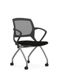 Front view of the 9to5 Zoom nesting chair in graphite frame and black fabric seat. Kansas City Office Design.