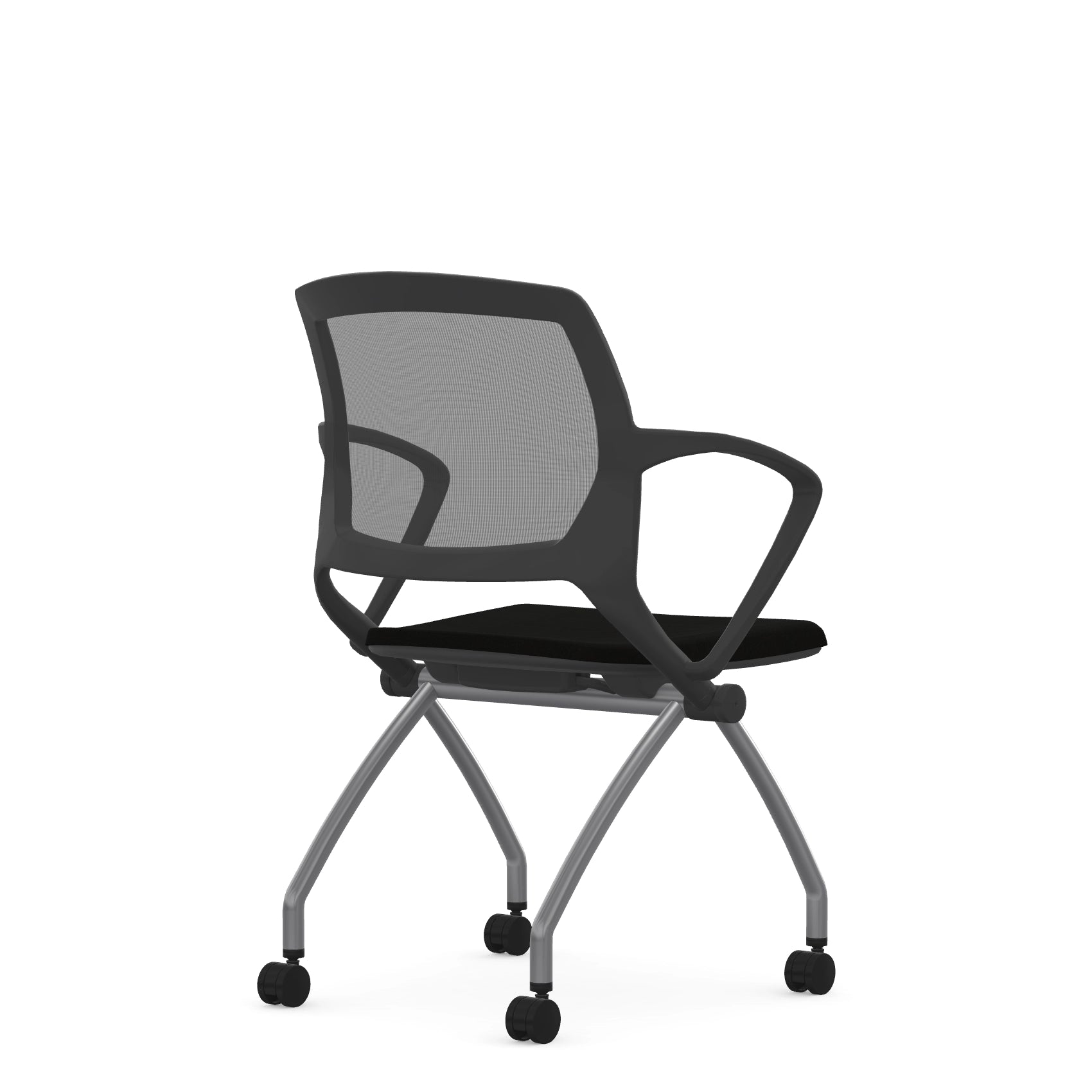 Back view of the 9to5 Zoom nesting chair in graphite frame and black fabric seat. Kansas City Office Design.