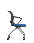 Side view of the 9to5 Zoom nesting chair in graphite frame and blue fabric seat. Kansas City Office Design.