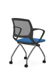 Back view of the 9to5 Zoom nesting chair in graphite frame and blue fabric seat. Kansas City Office Design.