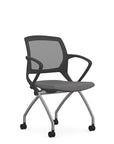 Front view of the 9to5 Zoom nesting chair in graphite frame and gray fabric seat. Kansas City Office Design.