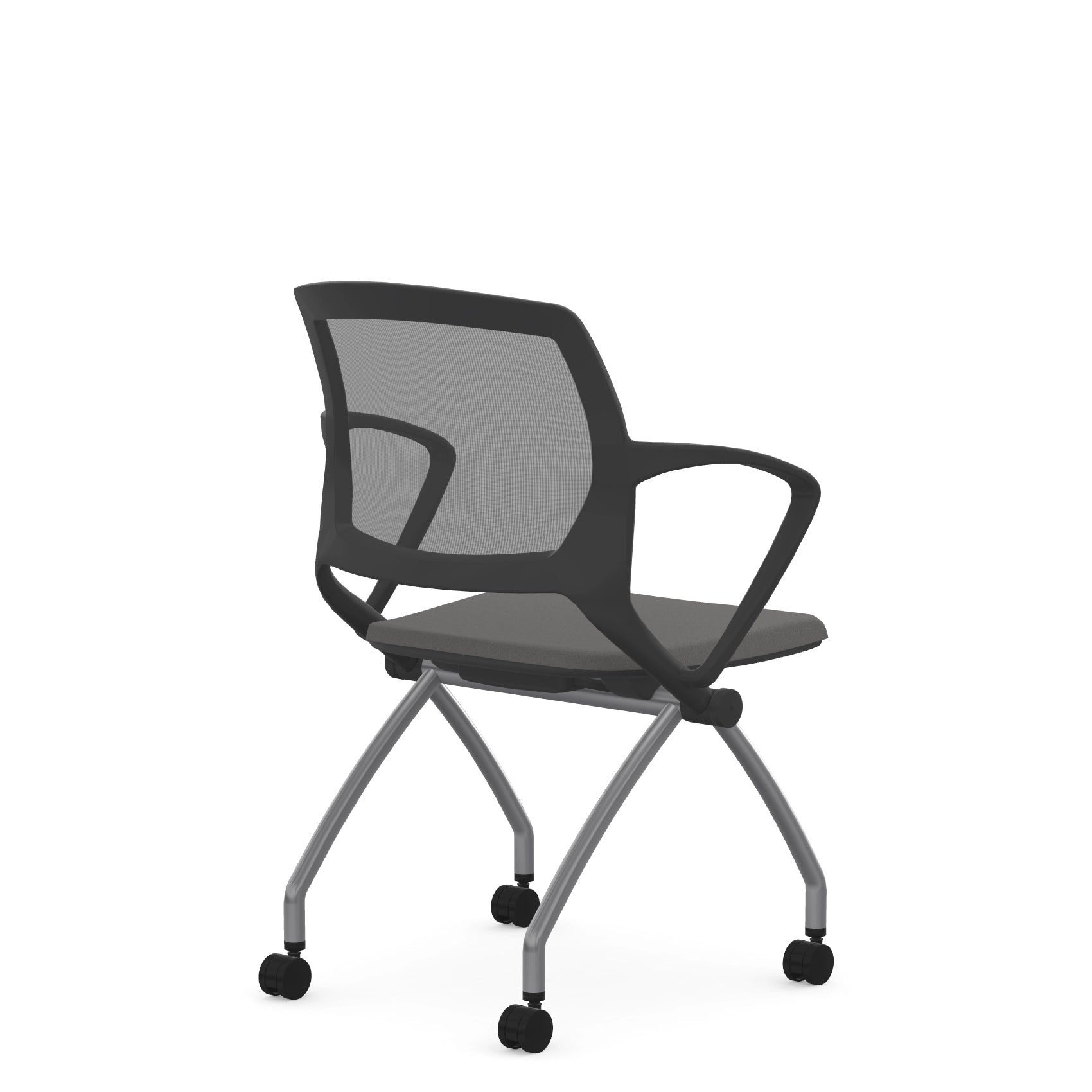 Back view of the 9to5 Zoom nesting chair in graphite frame and gray fabric seat. Kansas City Office Design.