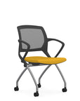 Front view of the 9to5 Zoom nesting chair in graphite frame and yellow fabric seat. Kansas City Office Design.