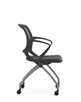 Side view of the 9to5 Zoom nesting chair in graphite frame and plastic seat. Kansas City Office Design.