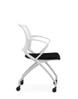 Side view of the 9to5 Zoom nesting chair in white frame and black fabric seat. Kansas City Office Design.