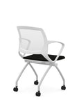 Back view of the 9to5 Zoom nesting chair in white frame and black fabric seat. Kansas City Office Design.
