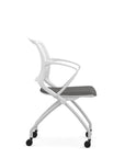 Side view of the 9to5 Zoom nesting chair in white frame and gray fabric seat. Kansas City Office Design.