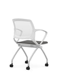 Back view of the 9to5 Zoom nesting chair in white frame and gray fabric seat. Kansas City Office Design.