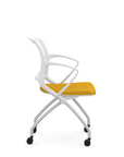 Side view of the 9to5 Zoom nesting chair in white frame and yellow fabric seat. Kansas City Office Design.