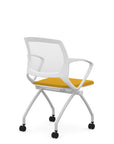Back view of the 9to5 Zoom nesting chair in white frame and yellow fabric seat. Kansas City Office Design.