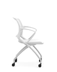 Side view of the 9to5 Zoom nesting chair in white frame and plastic seat. Kansas City Office Design.