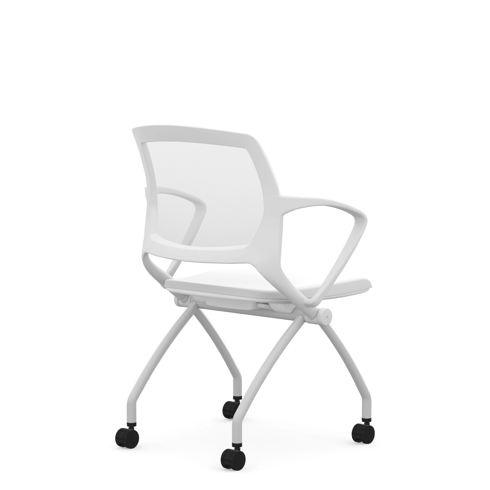 Back view of the 9to5 Zoom nesting chair in white frame and plastic seat. Kansas City Office Design.