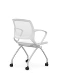 Back view of the 9to5 Zoom nesting chair in white frame and plastic seat. Kansas City Office Design.