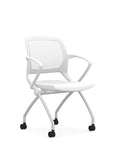 Front view of the 9to5 Zoom nesting chair in white frame and plastic seat. Kansas City Office Design.