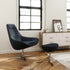 Modern black Via Astro Lounge chair and ottoman in a room with a dresser and window. Kansas City Office Design.
