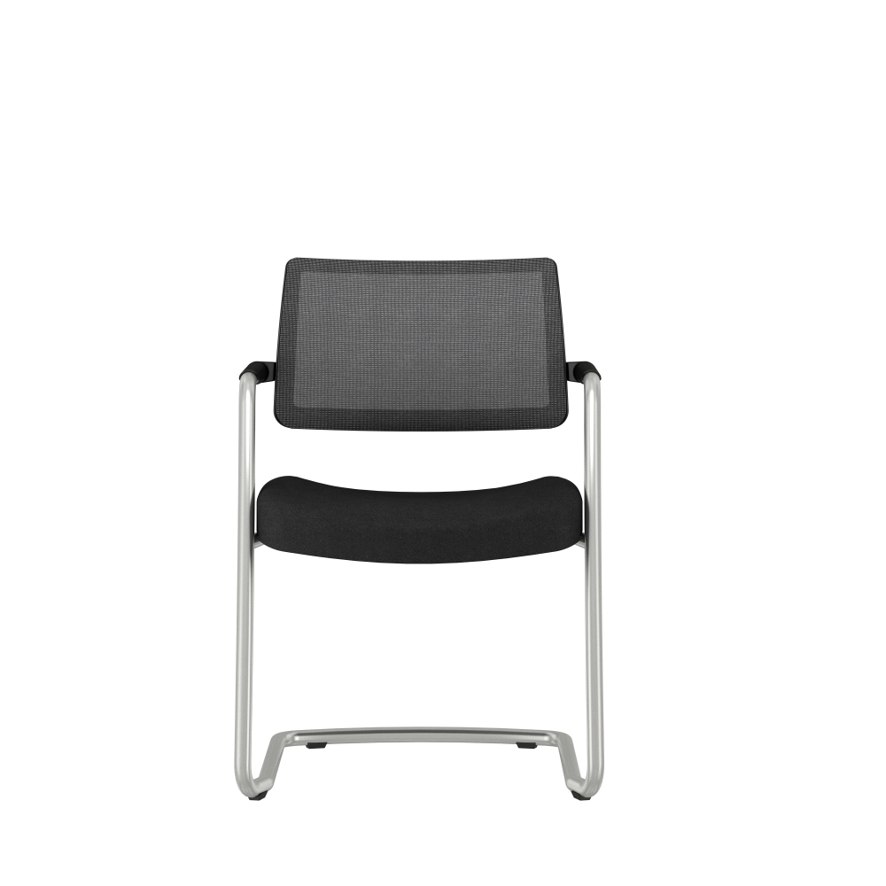 Front view of the AIS Devens Guest chair with black mesh back and black seat on a white background. Kansas City Office Design.