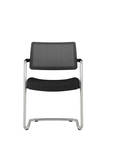 Front view of the AIS Devens Guest chair with black mesh back and black seat on a white background. Kansas City Office Design.