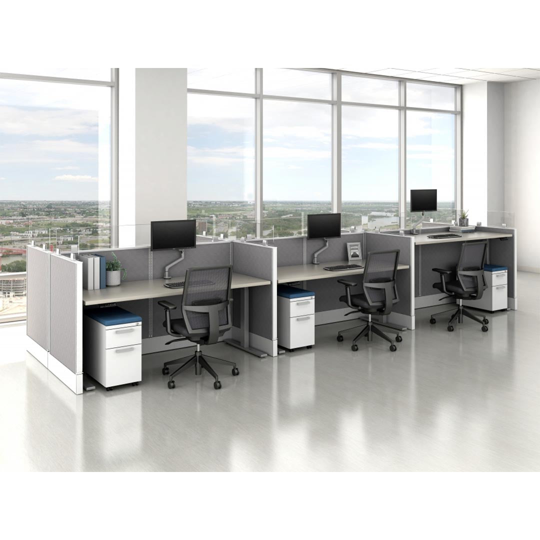 AIS Divi Panel Workstations in corporate office with natural light. Kansas City office furniture.