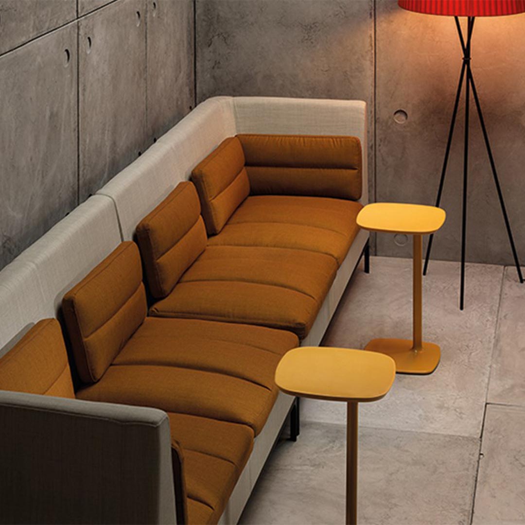Mello Yellow Allermuir Host Laptop Tables in lounge area - Kansas City Office Furniture